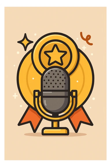microphone icon representing an application achievement with celebratory badge or trophy elements sticker