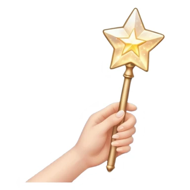 hand holding a glowing magic wand with sparkles and magical glow sticker