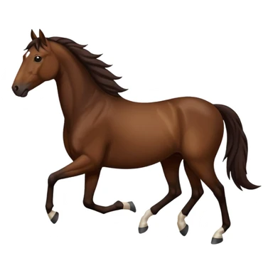Make a brown horse emoji that has a white spot on head and deep dark brown legs up to knees, also make the tail and mane  a very very dark brown, also make the horse trotting sticker