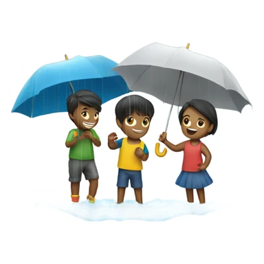 3 kids with a umbrella playing with a paper ship in the rain sticker