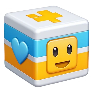 Clash of Clans aesthetic: Cinematic Playful Pixel 3D Health Box Portrait Emoji, rendered in a 3D vector-style similar to standard emojis with minimal shading and bold, simplified shapes. A compact, distinct form with signature details, softly glowing with a pixelated adventure charm. Simplified yet unmistakably iconic, highly detailed and consistent, glowing with a soft radiance and high shine. Stylized with a touch of classic pixel-art charm and a soft glowing outline, capturing the essence of a beloved gaming relic with a friendly, playful manner! sticker