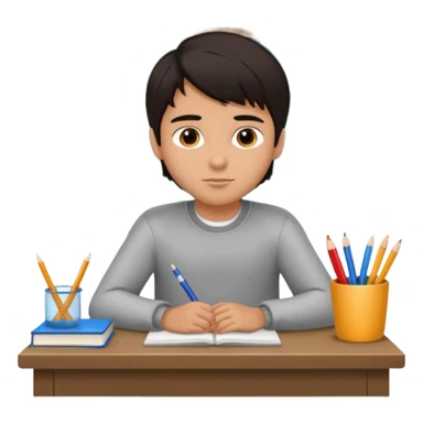 Little nice boy straight a student dark hair tan skin sitting in desk sticker