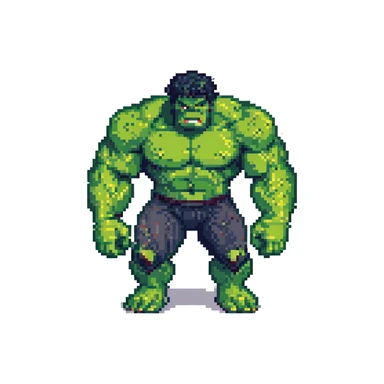 Hulk smashing pose in pixel art style, vibrant colors, simple background sticker