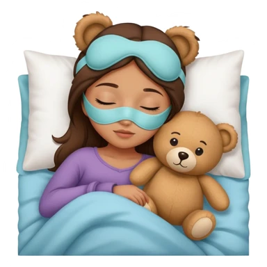 A girl Wearing a cute sleep mask is sleeping with a Teddy Bear sticker