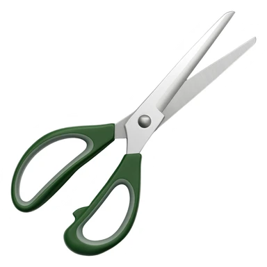 Full scissors with dark green handle, pointed up, blades open sticker