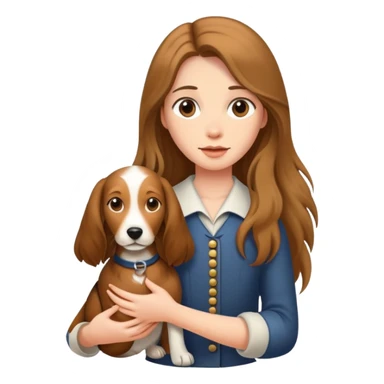 A long-haired girl holding a hound sticker