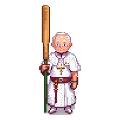 the pope as a cricket batsman, pixel art style sticker