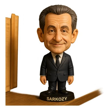 bobblehead style figures of Nicolas Sarkozy and Emmanuel Macron standing side by side sticker