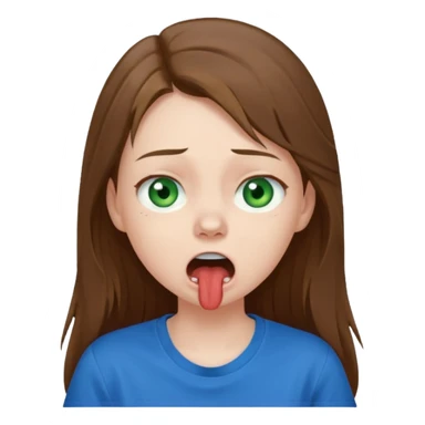 Cute girl with pale skin, long brown hair, green eyes and blue t shirt who is chocked sticker