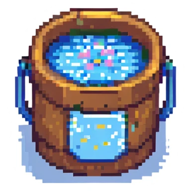 water bucket, pixel art style, retro look, 8-bit style sticker