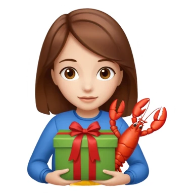 Cute girl brown hair holding gift bag with lobster inside sticker