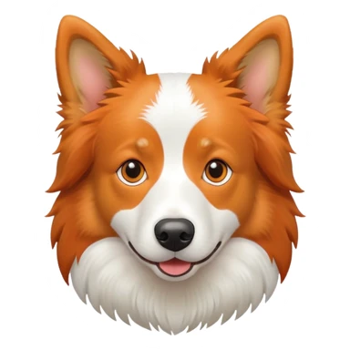 fluffy orange border collie dog with white chest sticker