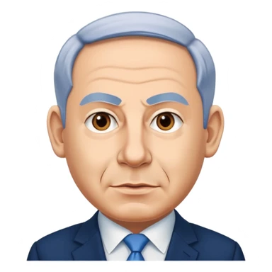 Create a highly recognizable emoji-style illustration of Benjamin Netanyahu, with simplified facial features, exaggerated expressions, and a cartoonish look, focusing on clear and iconic shapes, flat colors, and a clean vector style sticker