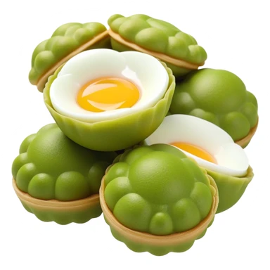 3D rendered matcha green Hong Kong egg puffs (鸡蛋仔) with authentic egg-shaped bubble pattern, vibrant green color, hyper-realistic texture, glossy finish, detailed individual bubbles sticker