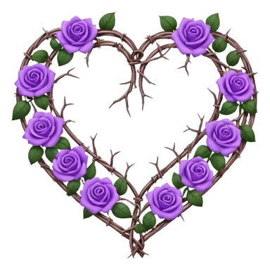 heart shape made out of barb wire vines with purple roses border with crystals hanging  sticker
