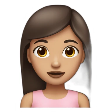 A girl with brown eyes, long straight brown hair, plump pink lips in a black dress sticker