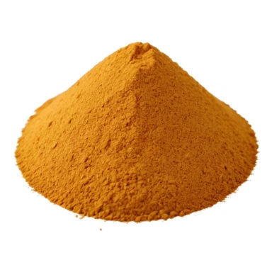 small mound of ground cumin powder, finely textured, warm golden-brown to ochre tones, uneven soft surface, a few scattered grains or powdery edges, dry and freshly ground, no clumps or shine, minimal, soft shadows, no faces or tools, emoji scale sticker