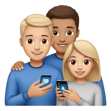 Generate a realistic emoji of a two people using a phone which shows artificial intelligence sticker
