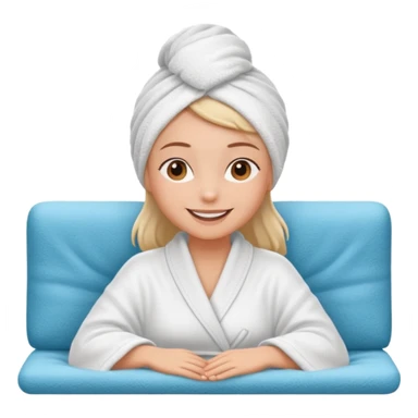 spa A contented and relaxed girl with a towel on her head in a white robe lies on a couch sticker