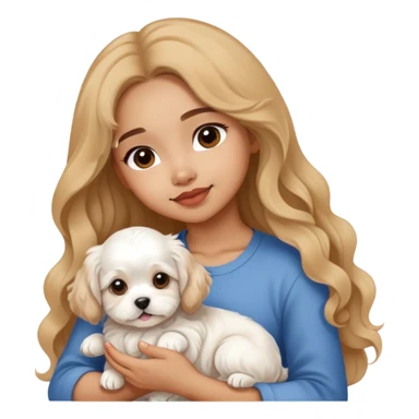 Maltese puppy with light skin Filipino girl owner long wavy hair sticker