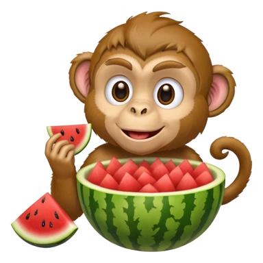 monkey eating watermelon and fried chicken in a bowl sticker