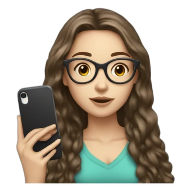 brunette white girl with round glasses long hair taking a selfie sticker