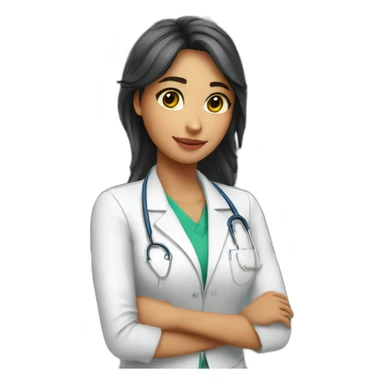 Chica joven con pelo largo trabajando en una farmacia sticker