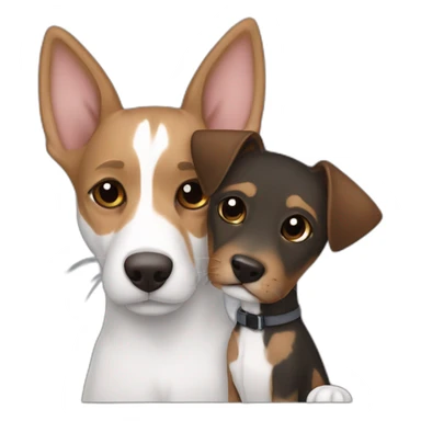Black tabby cat feline and brown Jack Russell dog hugging sticker