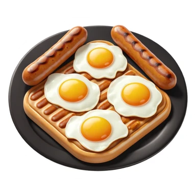 sausage and eggs object icon, fried eggs with sunny yolks, grilled sausages, warm breakfast vibe, delicious food presentation, 3D cartoon style, mobile game icon style, centered, clean background, no text, no watermark
 sticker