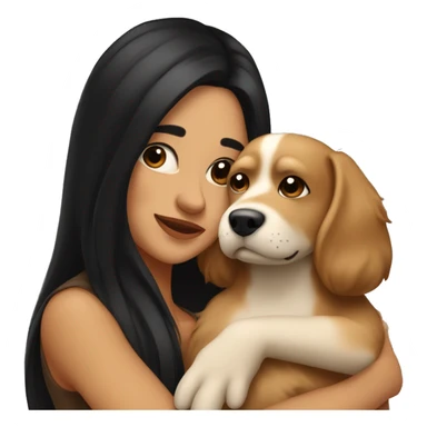 pretty woman with very long black hair and caramel skin hugging a beige dog sticker
