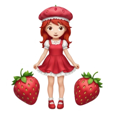 Strawberry shortcake human girl full body and legs with a strawberry hat on her red hair and dress without a cake sticker