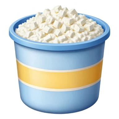 Cottage cheese in a container with a white stripe at top and bottom sticker