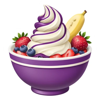 acai soft serve in a bowl with fruit sticker