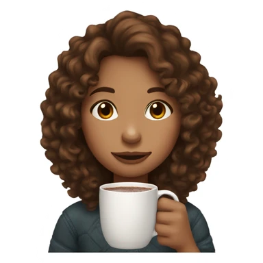 Girl with brown curly hair drinking hot chocolate  sticker