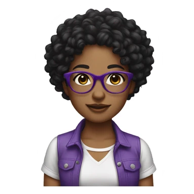 Girl with purple glasses, curly black hair, cute shirt and pant sticker