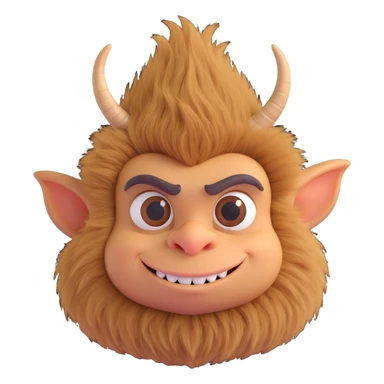 tan furry troll, 3d style, bushy eyebrows, small horns sticker