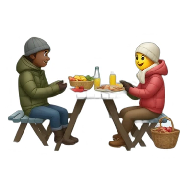 people having picnic in winter clothes sticker