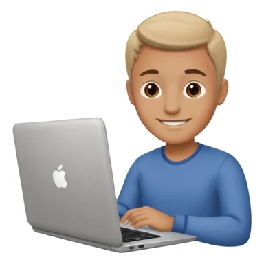 man looking at laptop and writing and smiling sticker