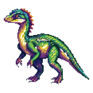 Colorful velociraptor with detailed scales and feathers sticker