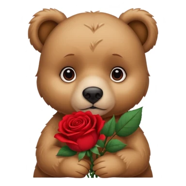 Cute bear with sad  puppy dog eyes holding roses   🥹with this emoji expression  sticker
