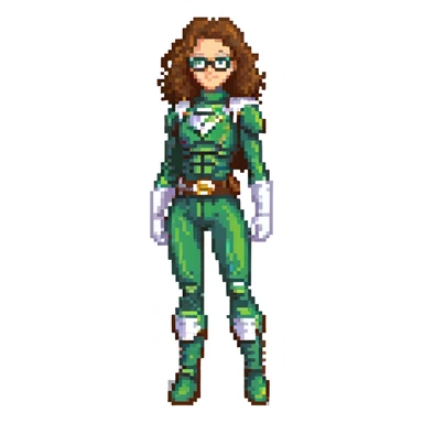 green power ranger, white girl with curly brown hair and glasses sticker
