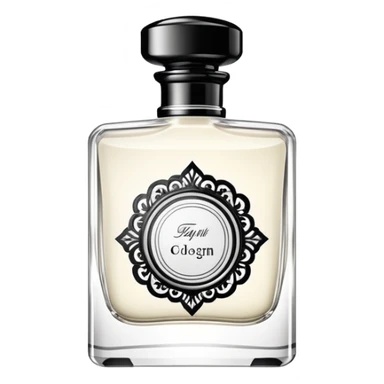 white and black luxury colonge  with a fancy luxurious design sticker