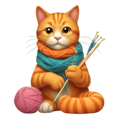 orange cat knitting a scarf sticker