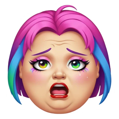 Woke overweight liberal crying with rainbow hair and bad makeup sticker