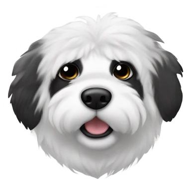 Fluffy dog with black from the ears and circle around the eyes the rest is white and then with white eyebrows and white chest with black patches face only  sticker
