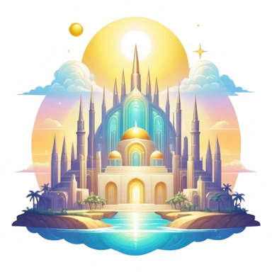Epic divine complex detailed iridescent gradients white golden bright light solarpunk sunny aesthetic-scenery sticker