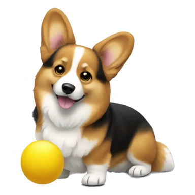 Fluffy corgi with yellow ball sticker