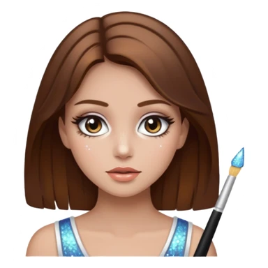 Girl with brown hair with sparkly white eyeshadow sticker