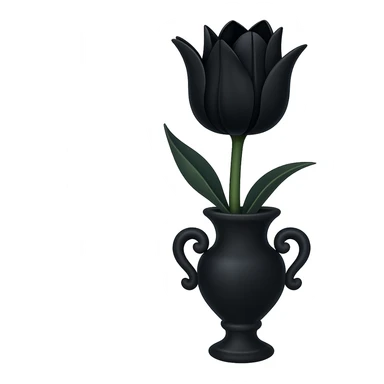 Add a gothic vase under the goth tulip in the style of apple emojis, keeping the background transparent. The style should mimic the apple emoji aesthetic with clean, colorful, and smooth shading typical of apple emojis. sticker