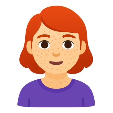 Add freckles to the girl's face, keep short red hair and flat chest, in a general emoji style illustration. sticker